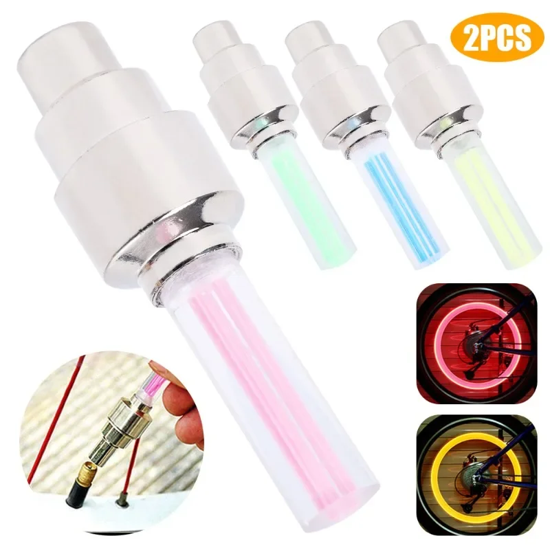 2Pcs LED Bicycle Tire Valve Inner Light LED Dust for Bicycle Car Motorcycle Wheel Tire Light Lamp Fluorescent Bar Type Lights