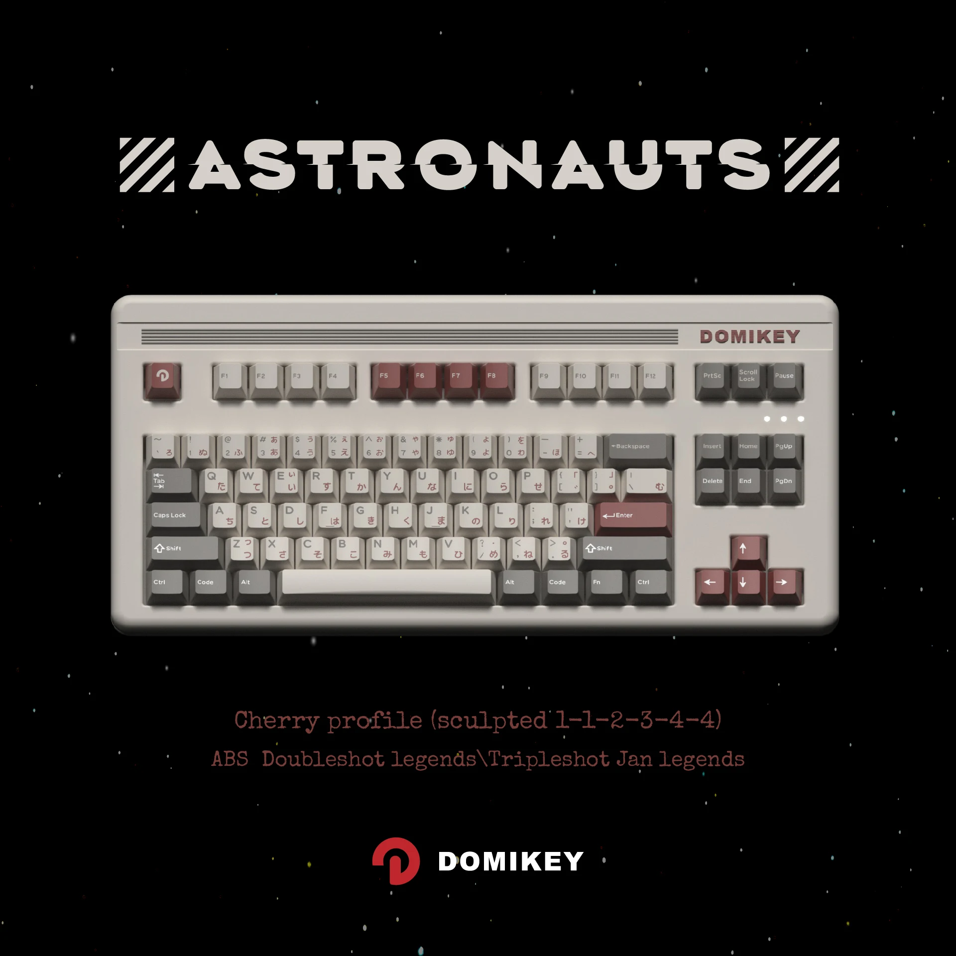 Imagem -02 - Domikey-astronaut Cherry Perfil Abs Doubleshot Keycap Suporta 60 64 68 84 87 104 Teclas Teclado Stem mx Branco no Preto