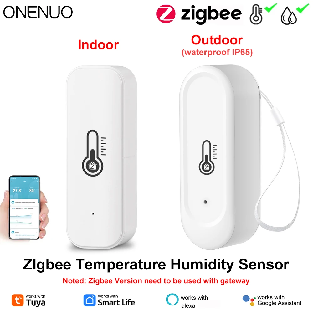 Tuya ZIgbee IP65 Wasserdichter Außen- oder Innentemperatur-Feuchtigkeitssensor Heimthermometer Funktioniert mit Alexa Google Home Voice