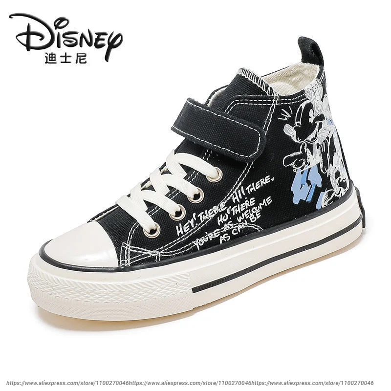 Disney Spring Cute Cartoon Mickey All-match Canvas White Black Shoes Non-slip Wear-Resistant Children Shoes Size 24-37