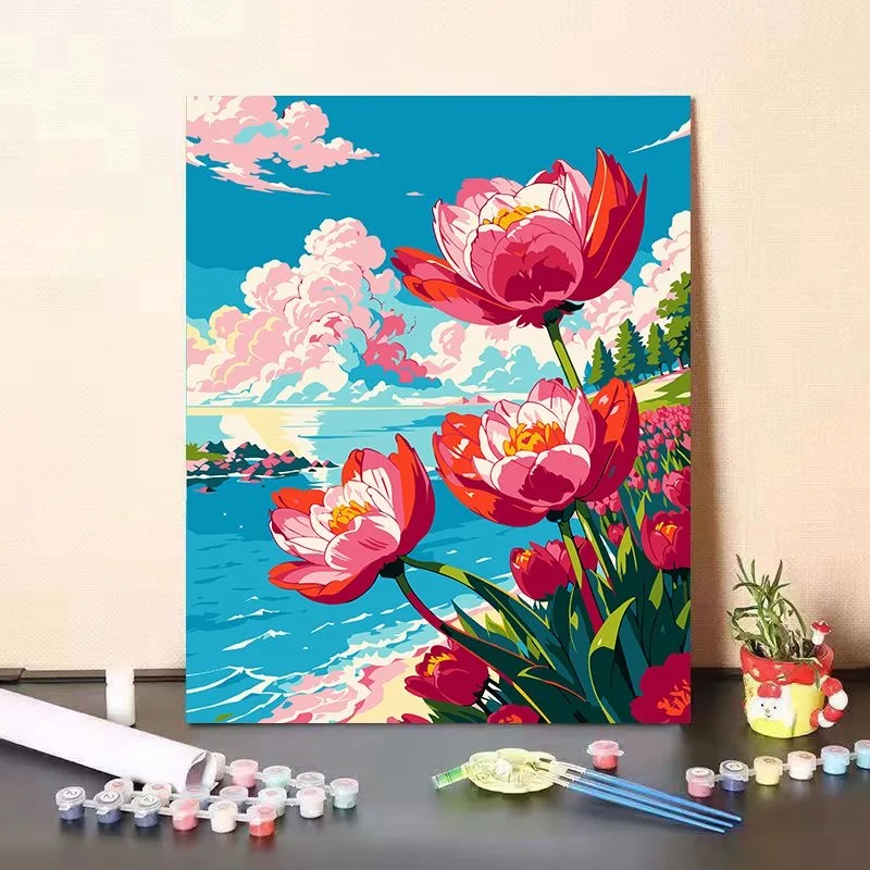 

A-0217 White Chrysanthemum Oil Painting - Serene & Elegant Wall Decor
