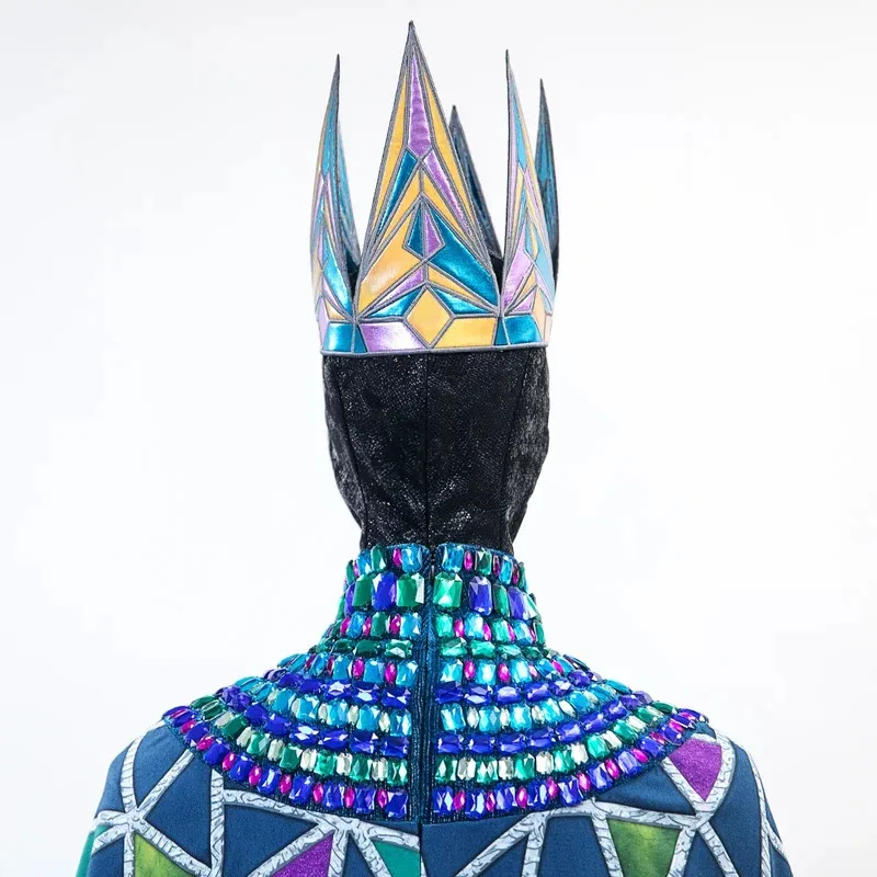 Nuevo disfraz de Cosplay blanco y azul para mujer, vestido largo de nieve, accesorios de corona, traje de Halloween, disfraces de Reina Malvada, hecho a medida ob;8