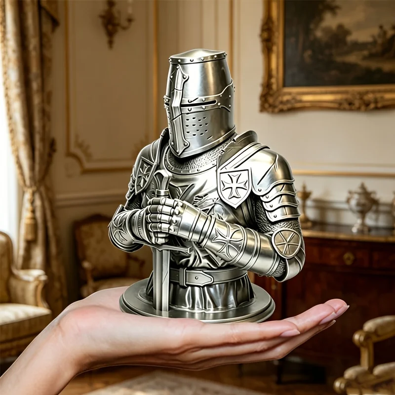 3D Printed Templar Knight Bust Statue Gothic Historical Decor Realistic Knight Sculpture for Library Display Cabinet Gift