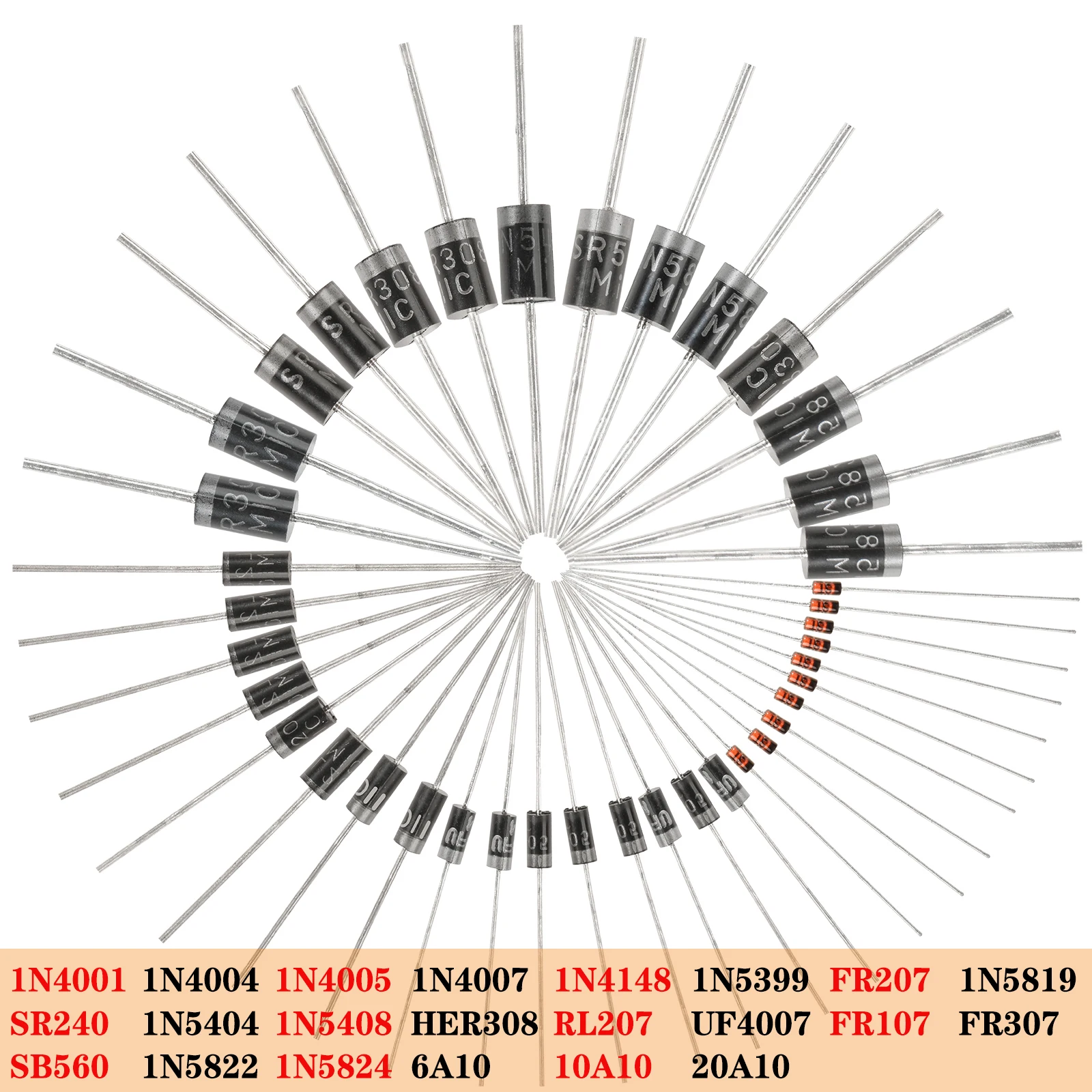 10-50pcs High Quality Rectifier Diode 1N4007 1N4001 1N5408 1N5819 1N5822 FR107 SR240 SR5100 RL207 UF4007 6A10 10A10 20A10