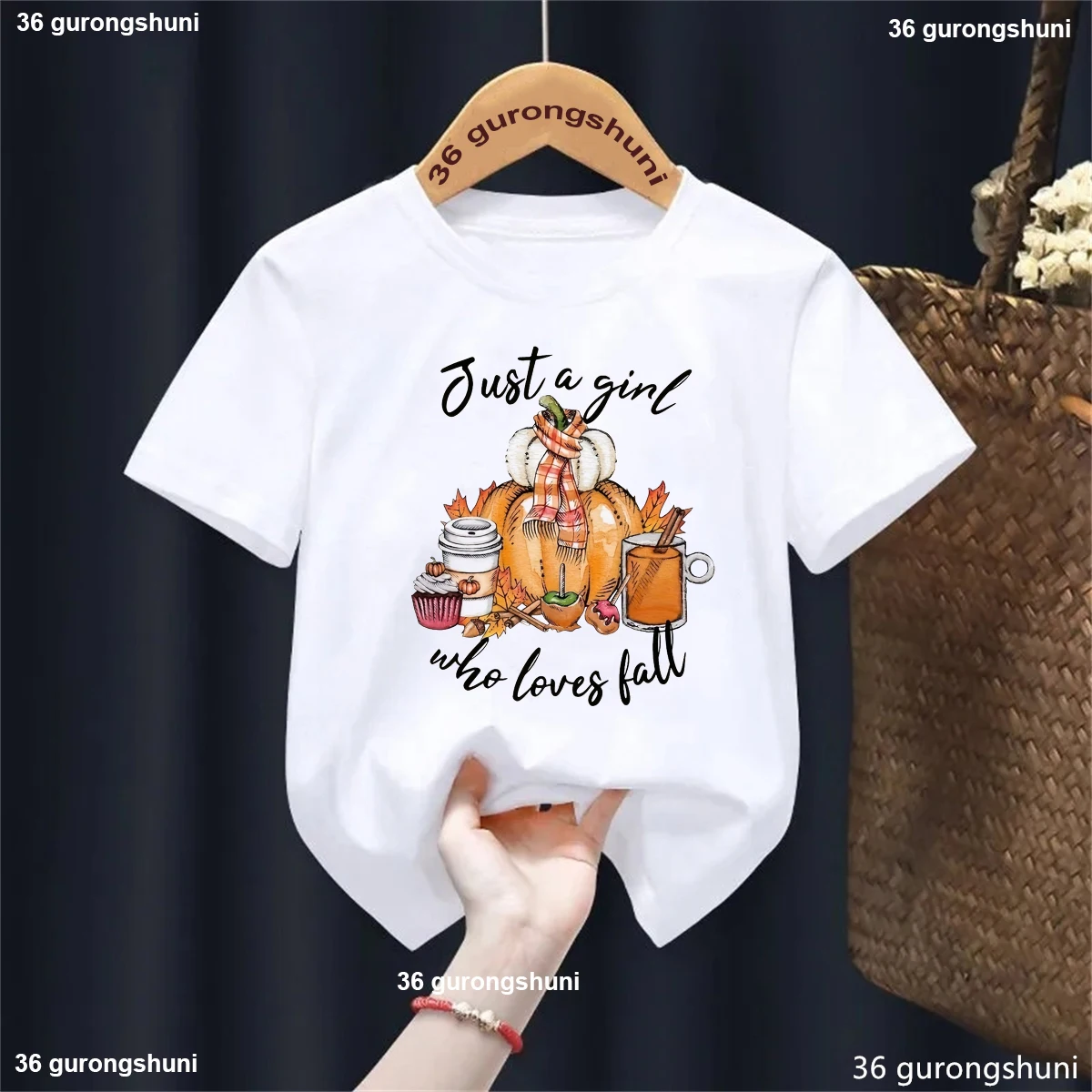 Pumpkin Tea With Milk T-Shirt Just A Girl Who Love Fall Graphic Printed T Shirt Girls Thanksgiving Kids Clothes Harajuku Shirt