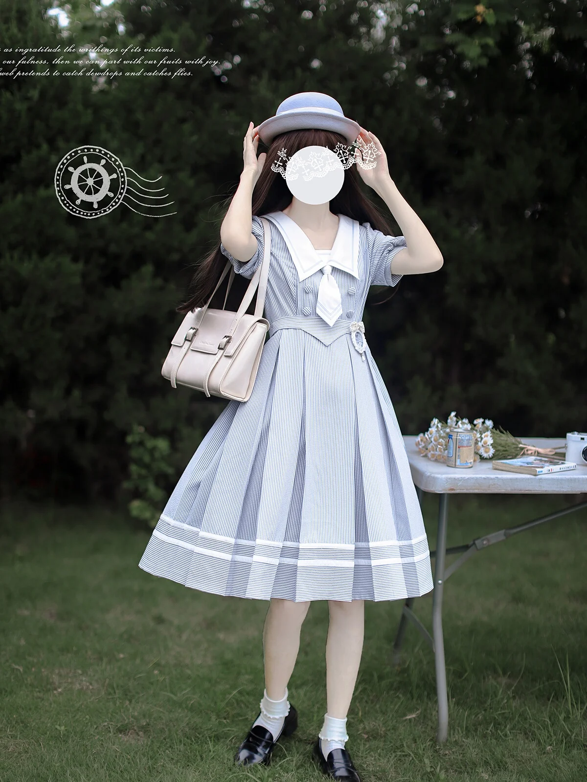 Autumn Winter Blue And White Striped Summer Jk Uniform Irregular Navy Collar Age Reducing Fresh Dress With Belt Women Clothes