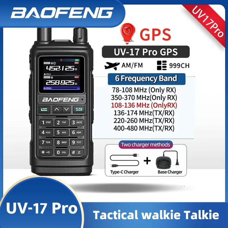 

Рация Baofeng UV 17 Pro с GPS, полнодиапазонная Беспроводная радиостанция, двусторонняя радиосвязь, Тип C UV K5 Plus, Любительская