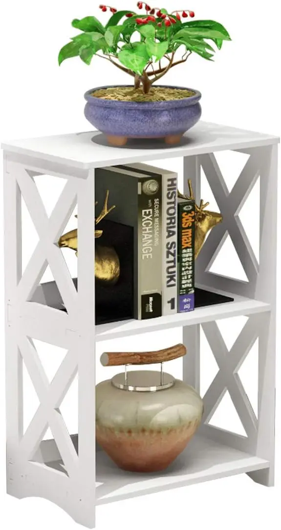 

Small Bedside Table – 3-Tier Bookshelf Accent Table Shelf, White Bookcase For Bedroom, Bathroom, Living Room & Small Spaces |