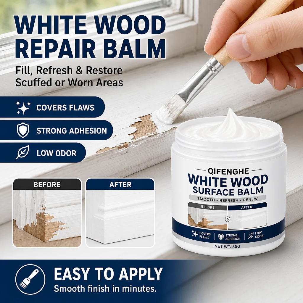 White Wood Surface Repair Balm 35g Scratch Cover Paste for Furniture Peeling Damage Strong Adhesion Low Odor Wood Renewal Cream