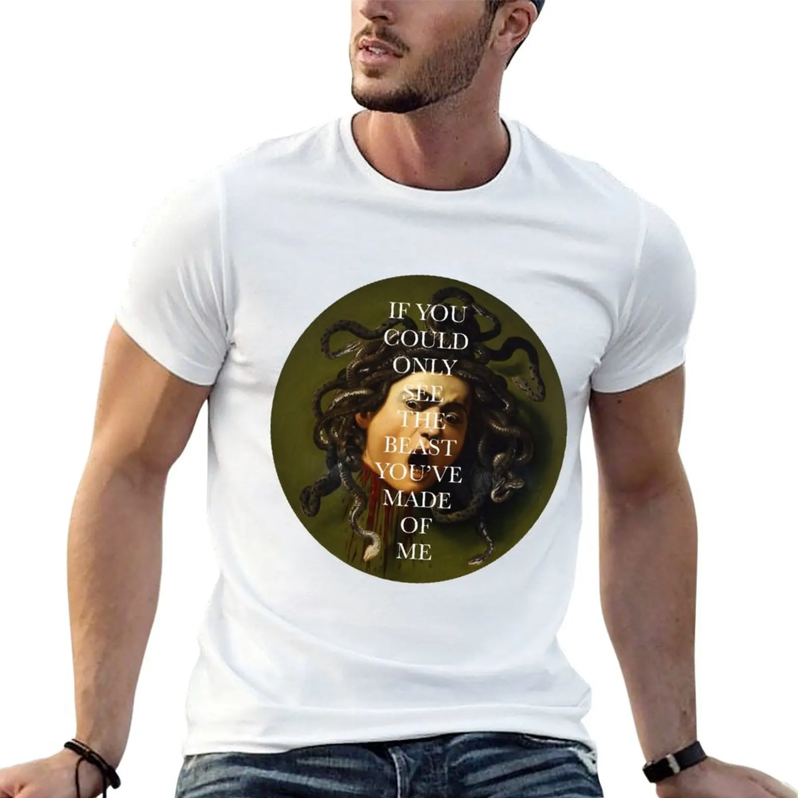 

medusa by caravaggio T-Shirt black cotton t-shirt plain for man package man t shirt heavy cotton T-Shirt