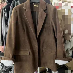 Veste en cuir de vachette véritable pour femme, daim rétro imbibé, automne et hiver, nouveau, 2023, E91