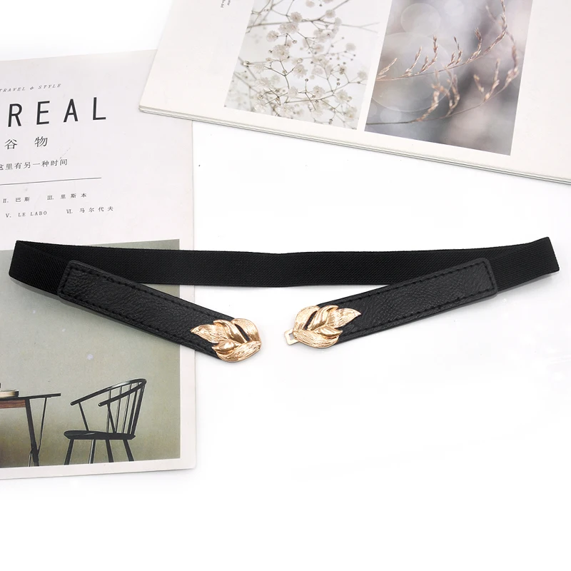 Golden Leaf BUCKLE เข็มขัดบาง Elegant สีทึบเข็มขัดอินเทรนด์เข็มขัด VINTAGE Coat Girdle สําหรับผู้หญิง