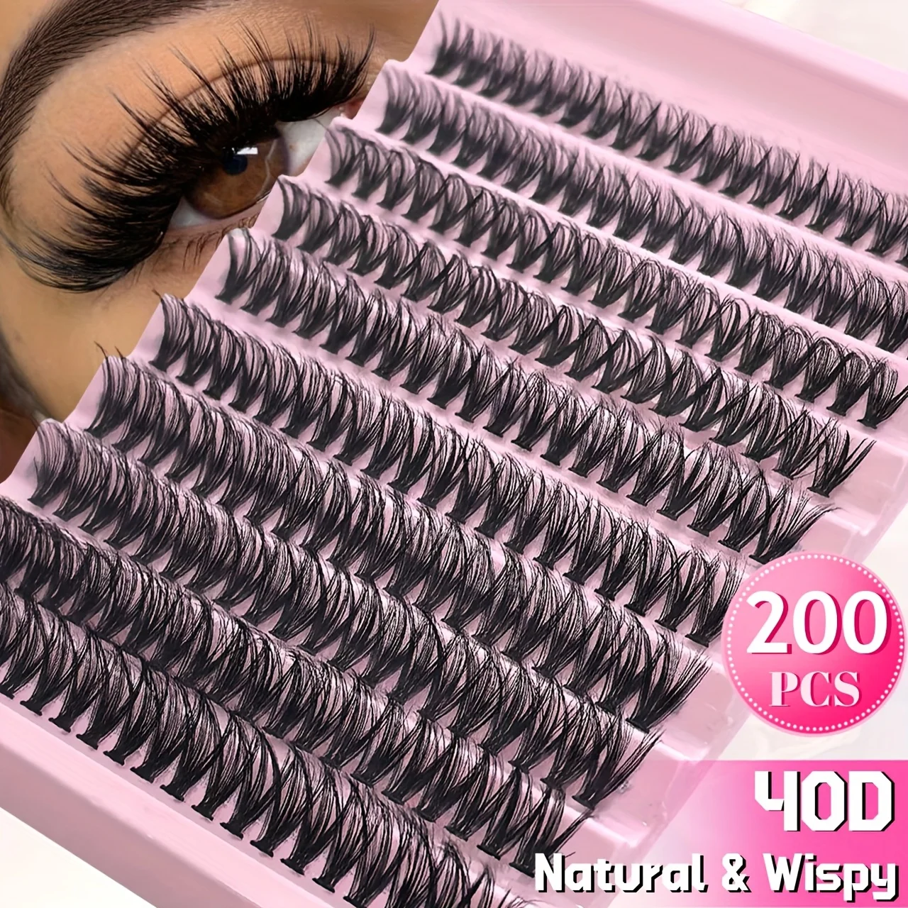 Natural Look D Curl Lash Clusters 120/160/200 PCS (9-16mm) DIY Eyelash Extensions Kit Mixed 40D T50 80D & Cat Eye