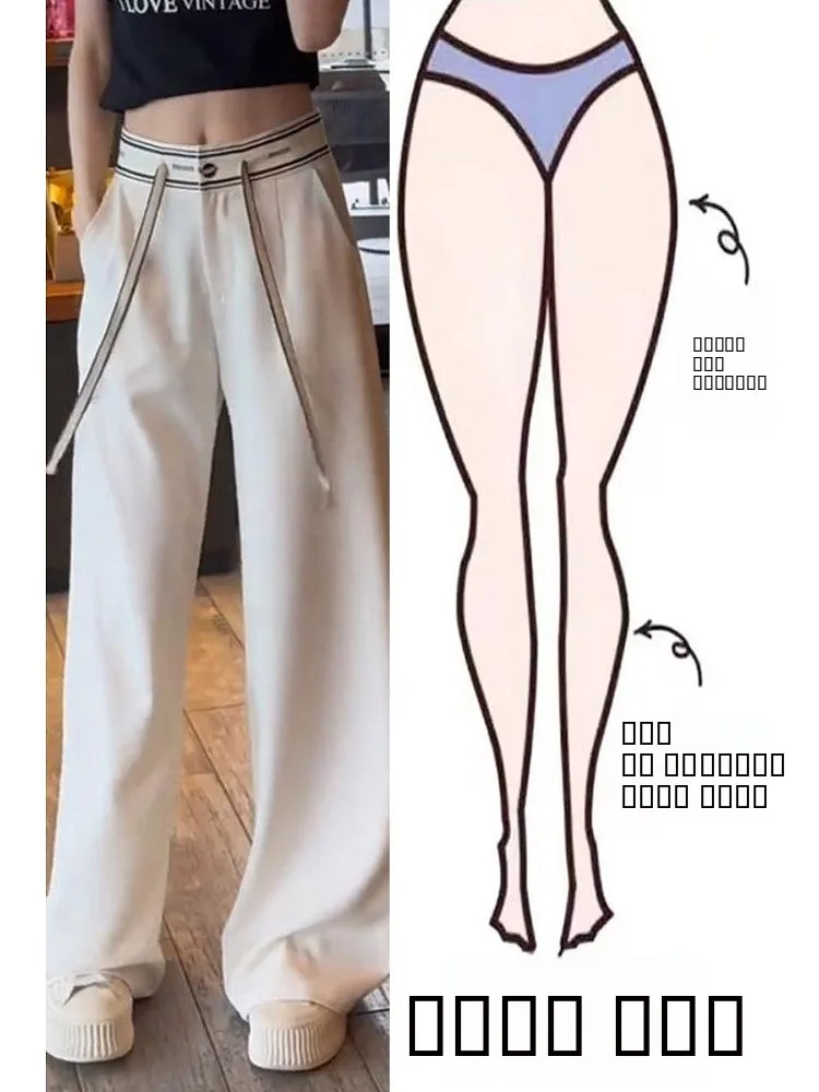 

Summer 2024 High Waist Wide Leg Pants Women's Casual Straight Cut Floor Length Trousers Versatile Loose Slimming Suit Pants