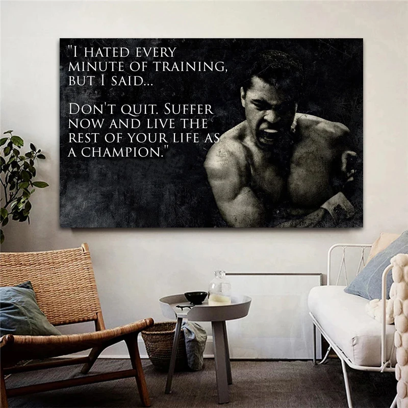 

Boxing Champion Poster Prints Inspirational Quotes Canvas Wall Art Picture for Living Room Home Decoration