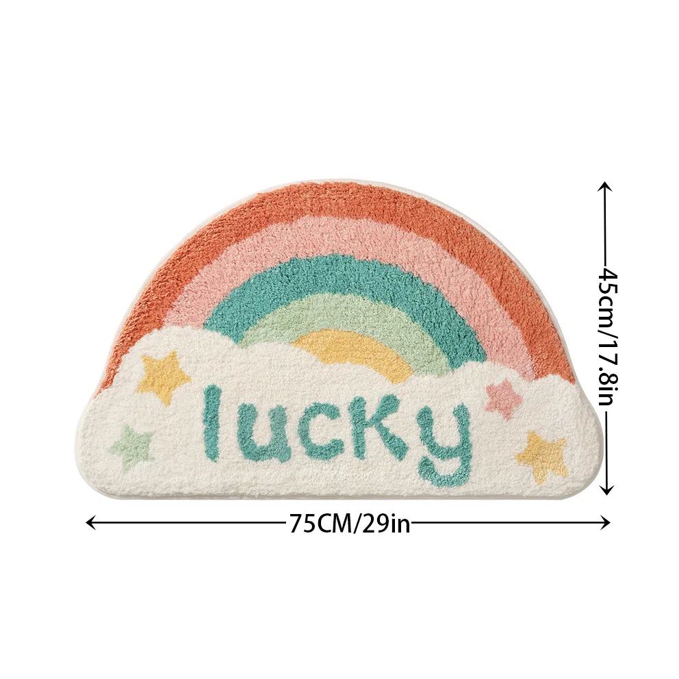 45*75cm Bath Mat Modern Semicircle Flocking Lucky Rainbow Bathroom Rug Waterproof Bathtub anti-slip Carpet Entrance Foot Mat