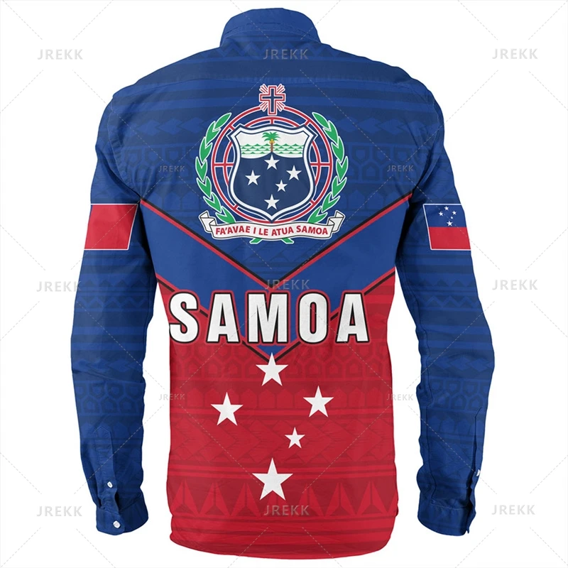 Small Size Harajuku 3D Polynesian Samoa Emblem Printing Long Sleeve Shirts Men Samoa National Patterns Graphic Lapel Blouse Tops