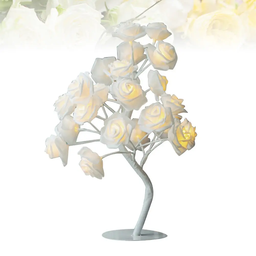 

Настольная лампа-дерево с 24 светодиодами в виде роз, белая, романтическая, 3D-цветок, для прикроватной тумбочки, декоративная, для гостиной, светодиодный ночник, USB