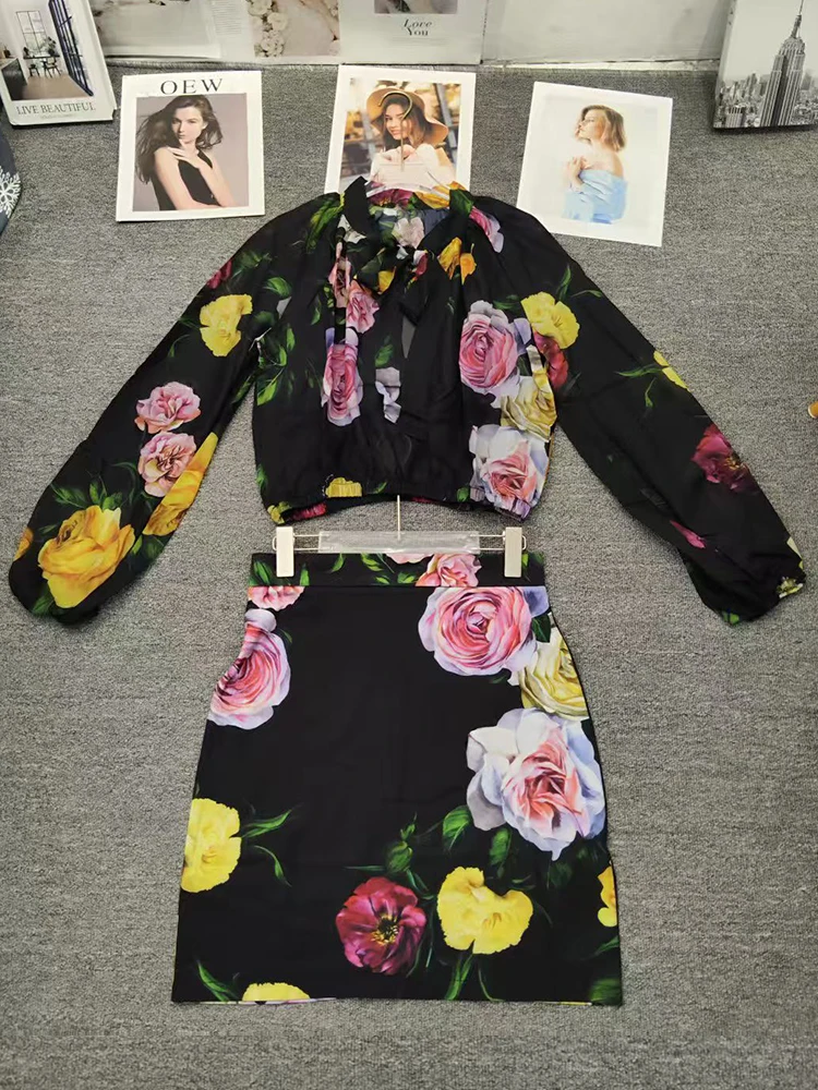 

Retro printed camisole strapless pullover shirt two-piece set for 2025 summer women's clothing+A-line short skirt fashion set