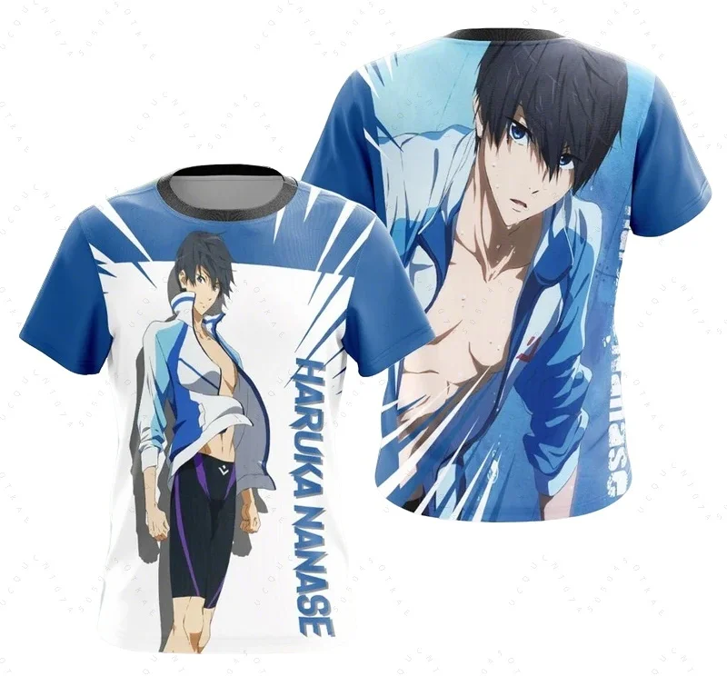 أنيمي الأزرق قفل ثلاثية الأبعاد مطبوعة الرجال النساء الأطفال تي شيرت موضة Harajuku نمط Y2k كرة القدم تي شيرت المتضخم قصيرة الأكمام بلايز