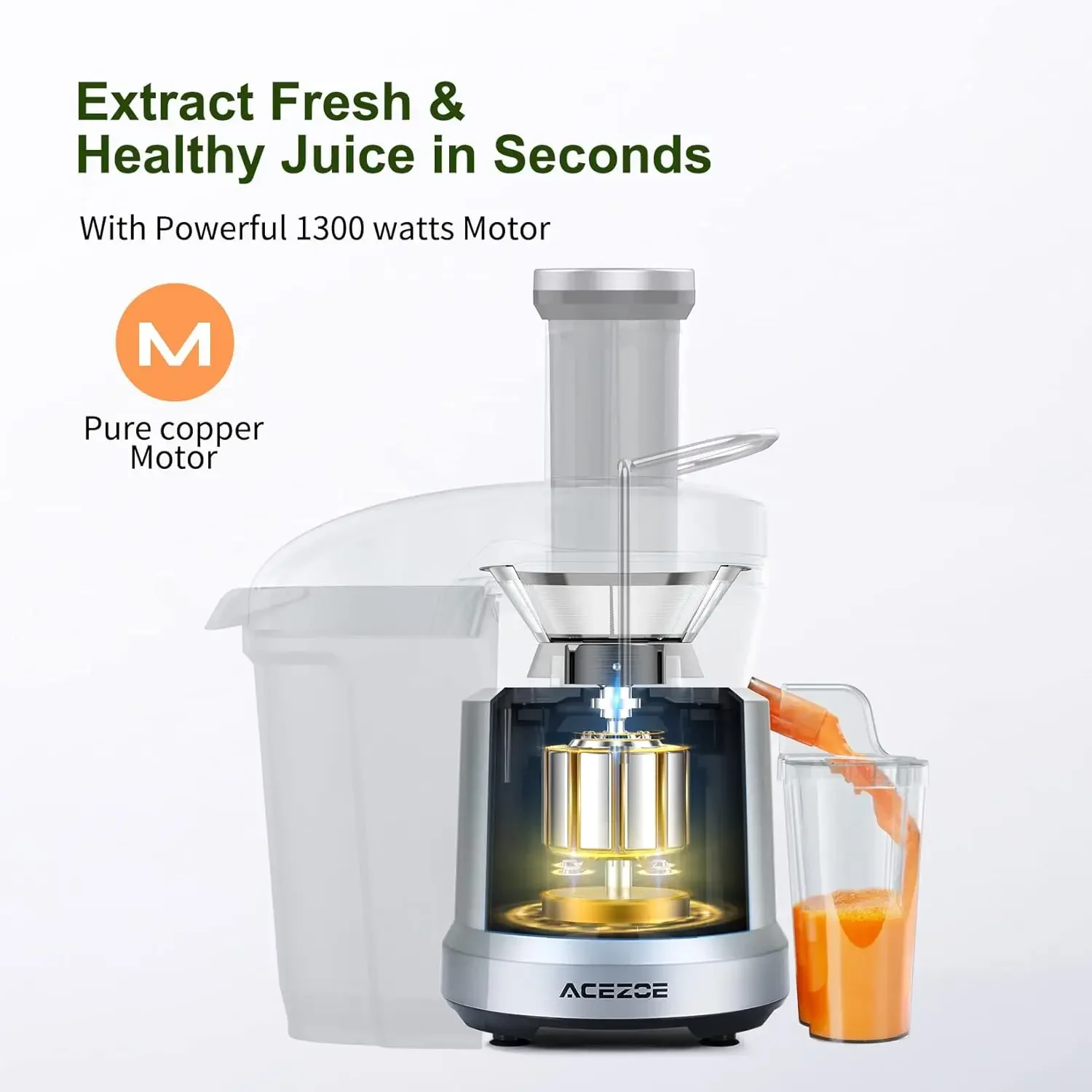 Vegetable and Fruit, Power Juicers Extractor with 3" Feed Chute, Centrifugal Juicer with High Juice Yield, Easy to Clean&BPA-Fre