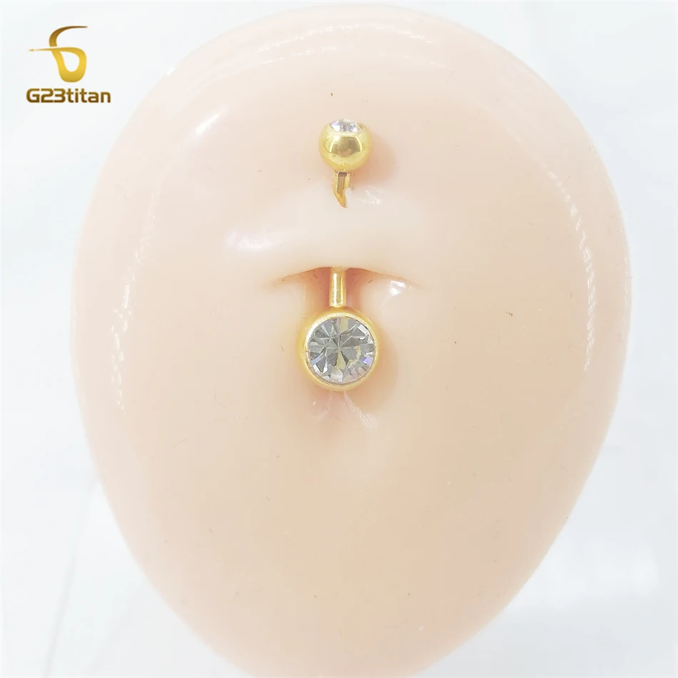 Simple Zircon Titanium Belly Button Ring 16G 14G Curved Barbell Anti allergic Navel Piercing Jewelry Women Men Body Accessories