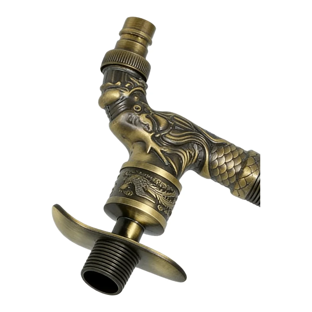 Decorative Outdoor Faucet 1/2 Inch Thread Wall Mount Garden Tap with Dragon Detail for Yard Bathroom and Patio Use