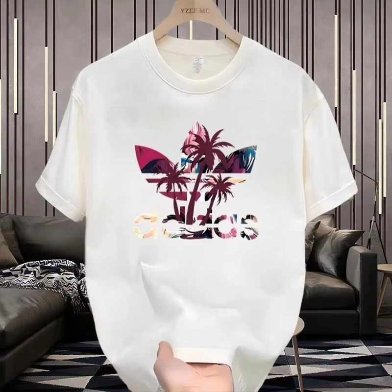 

Весна/Лето 2026, летний свободный новый топ из чистого хлопка с короткими рукавами и круглым вырезом, модный повседневный и универсальный свободный топ с половиной рукавов с принтом