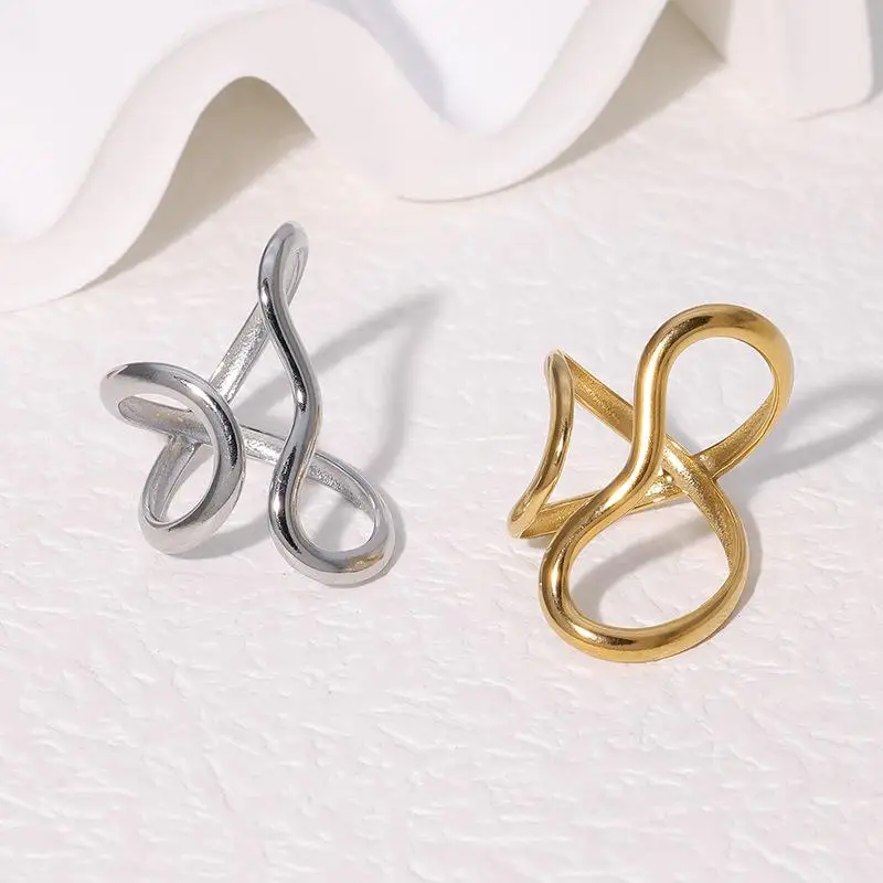 Unique Original Stainless Steel Gold Color Rings for Women Colorfast Popular Party Personalized Exaggerated Charms Jewelry Gift