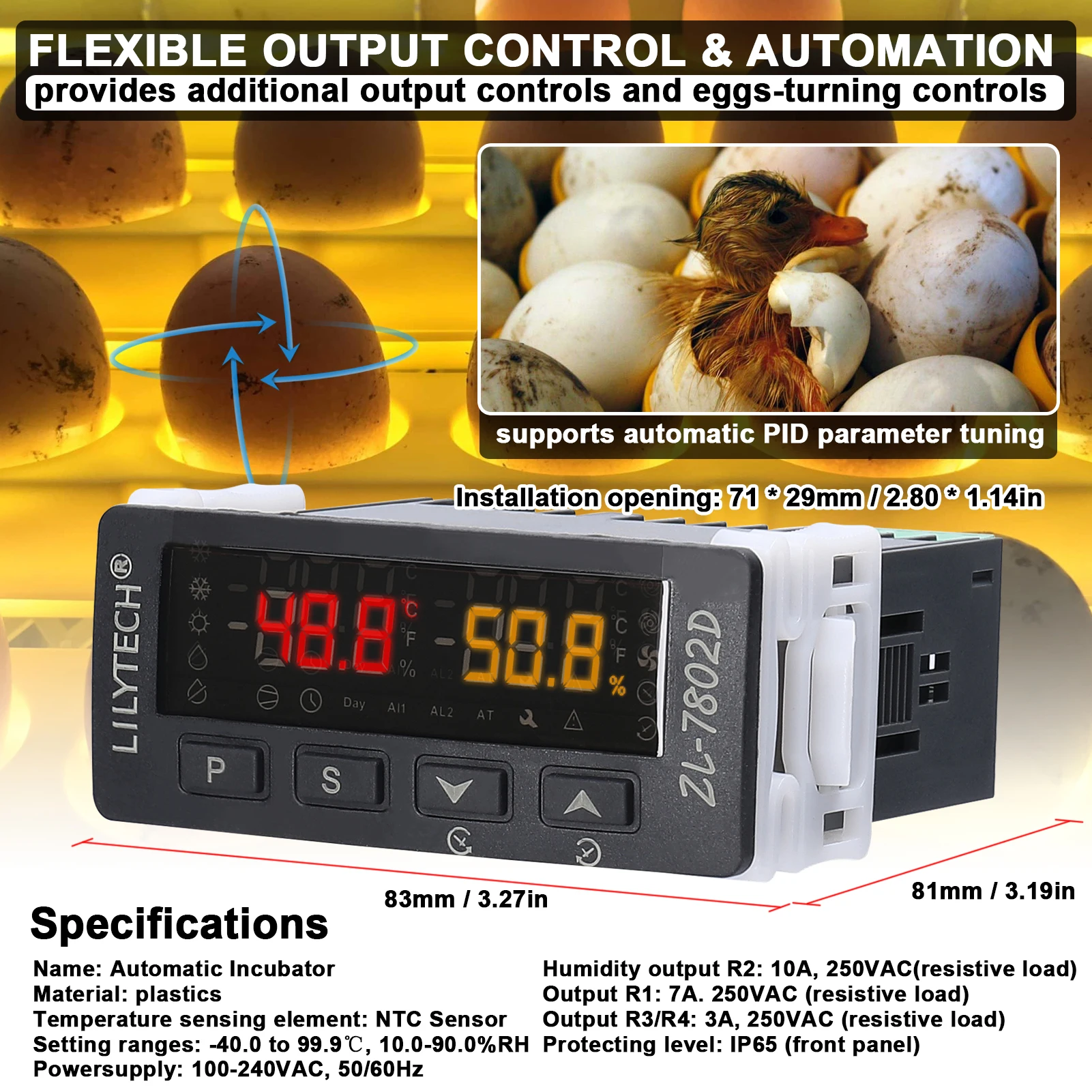 Automatic Incubator Multifunctional Temperature and Humidity Controller Digital Hygrostat Thermostat Eggs Turning PID Control