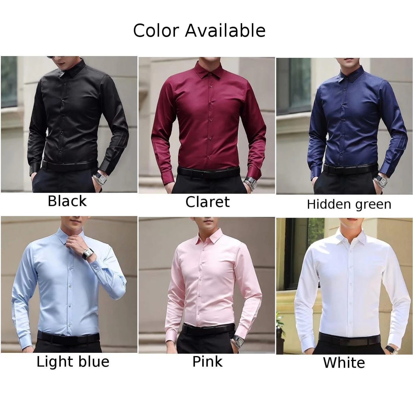 Camisa masculina de manga comprida com fecho de botão, camisa formal casual de negócios, resistente a rugas para eventos sociais de trabalho