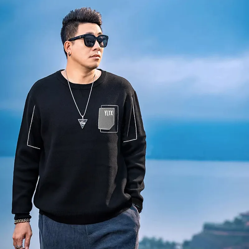 

Мужская толстовка больших размеров из трикотажа для осени и зимы, повседневная, от известного бренда, для полных мужчин, однотонная, из смесового хлопка