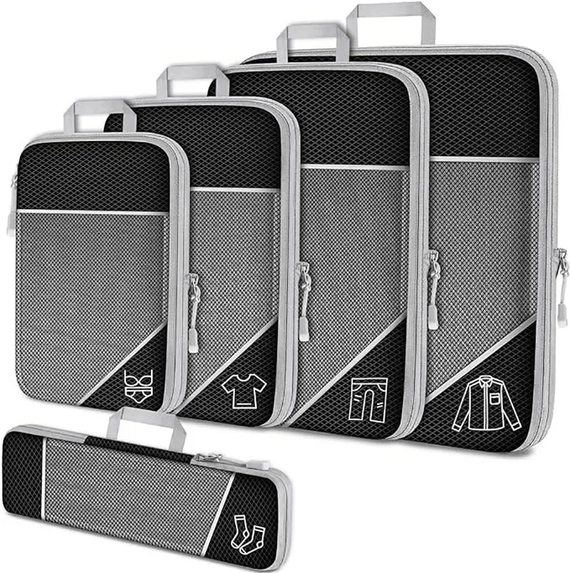 Travel luggage compression storage bag five piece set, expandable