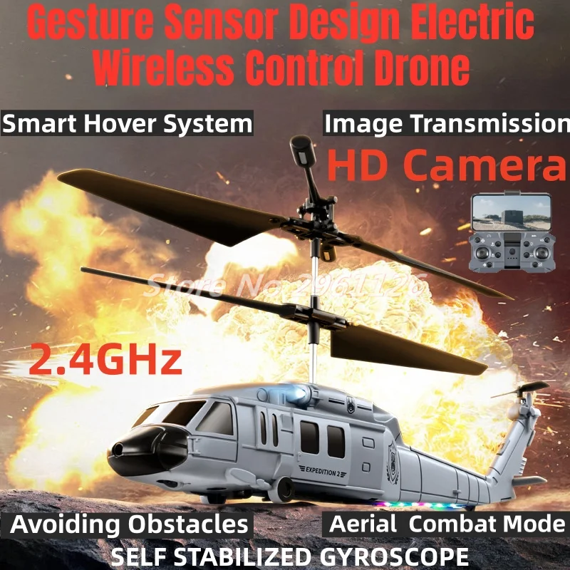 

WIFI FPV Gesture Sensor Electric Wireless Control Helicopter HD Camera Smart Hover Avoiding Obstacles APP Control RC Helicopter