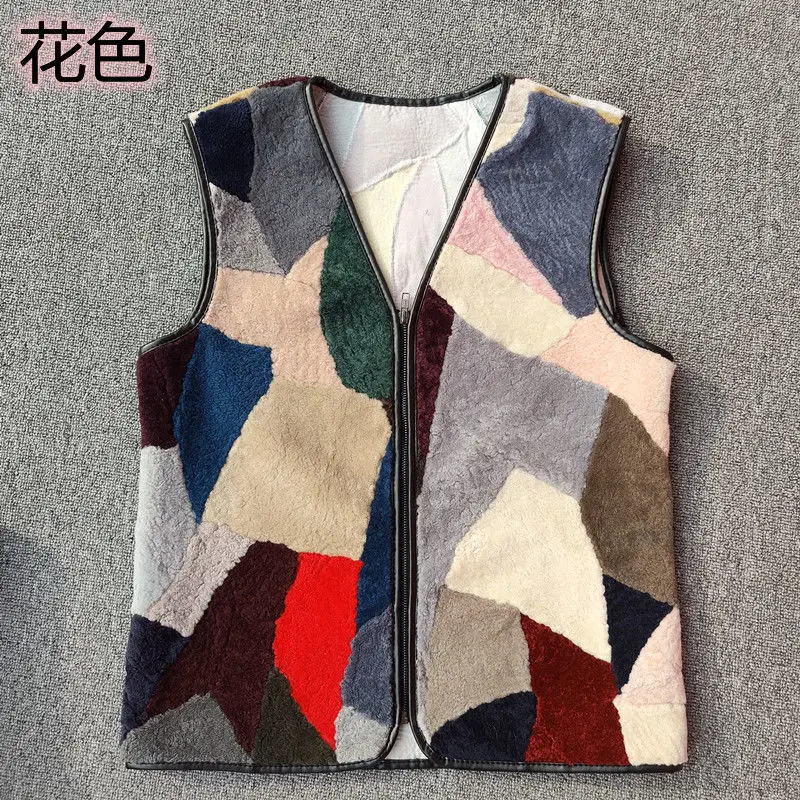 Men's and Women's Winter Genuine Wool Vest Middle-aged and Elderly Vest with Fur Warm Fleece Thick Waistcoat Cold Resistance