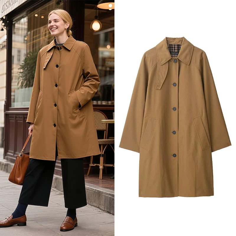

Classic Casual Trench Coat 2025 Womens Autumn Khaki Single Breasted Midi Trench Coat Workplace And Fall Outings Trafizaran