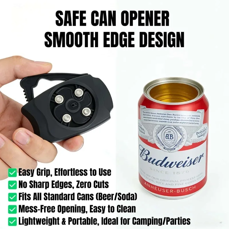 Abridor de Latas Portátil com Borda Lisa e Segura para Cerveja, Refrigerante e Bebidas - Ferramenta Rápida para Cozinha, Bar, Casa, Festa e Camping (1 unidade)
