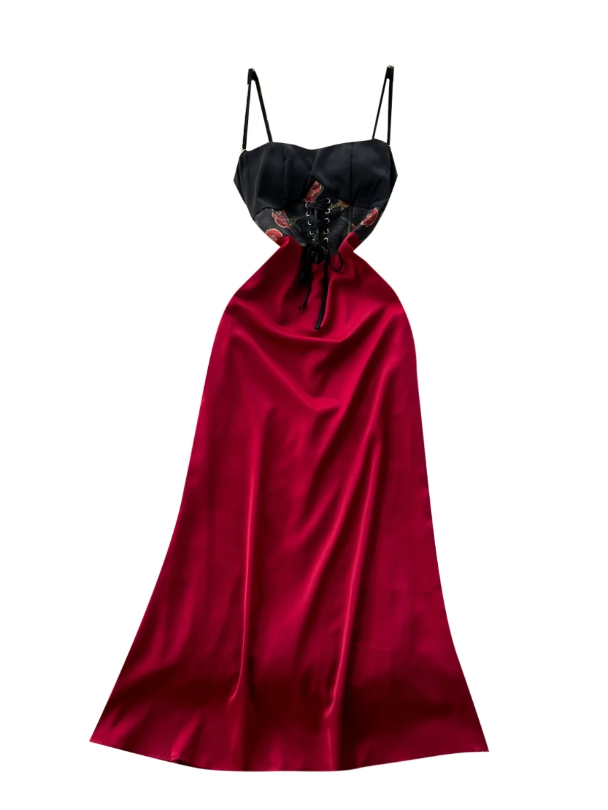 Ele Avondjurk Dames Court Sle Retro Tie Taille Strapl Midi Lengte Zijde Dr Koreaanse Sle A-lijn Rok