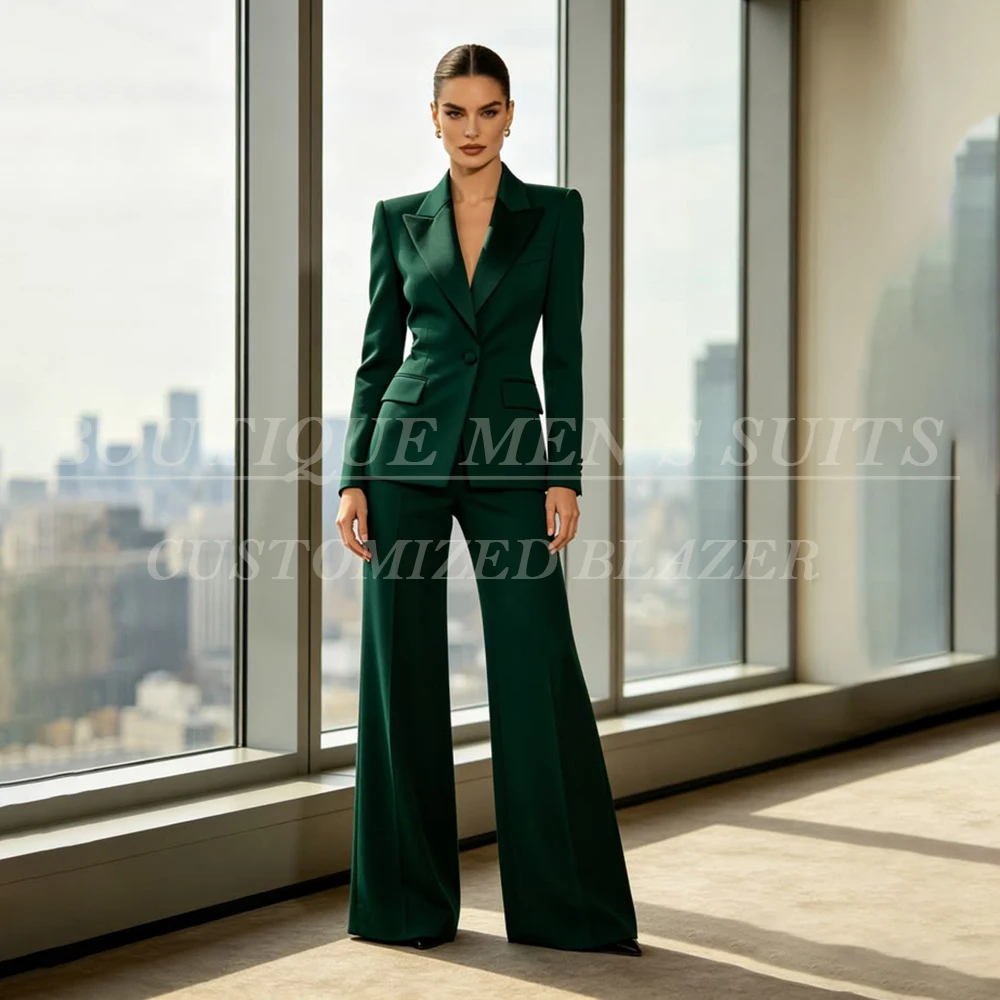 High Quality Women's Suits 2 Piece Jacket Pants Sets Formal One-Button Peak Lapel Slim Fit Female Clothing Customized Blazer