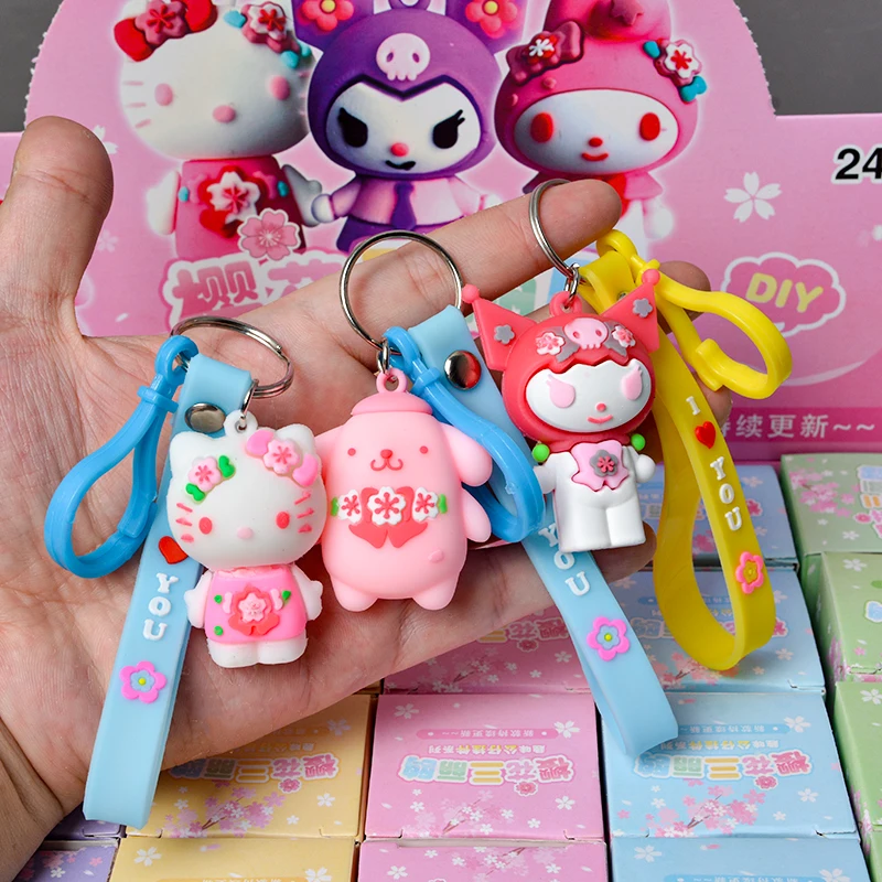 Hot Selling Original Box 24 Pcs/Set Anime Hello Kitty Kuromi Blind Box Keychain Birthday Gift For Children\'s Toys