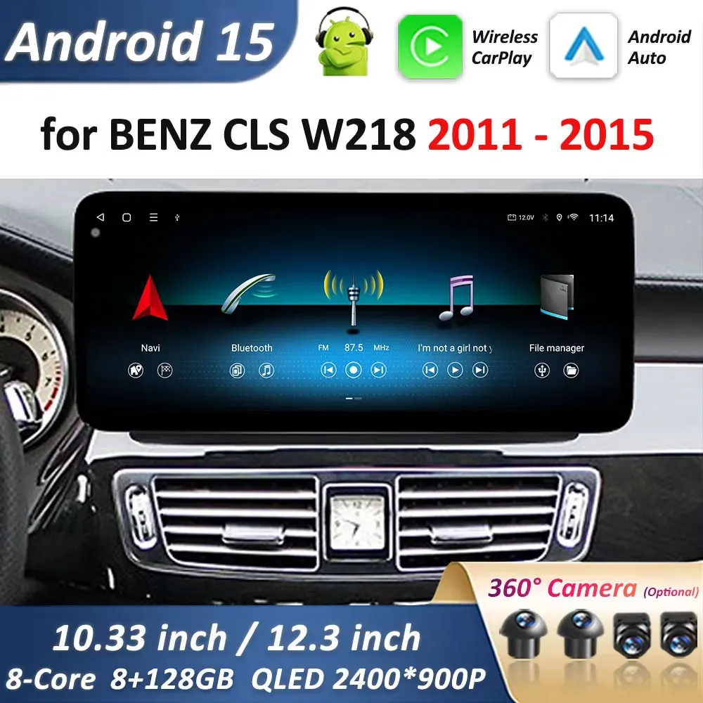 Android 15 ナビゲーション GPS 超薄型スクリーン QLED メルセデス・ベンツ CLS W218 2011-2015 4G Bluetooth カーラジオ マルチメディアプレーヤー