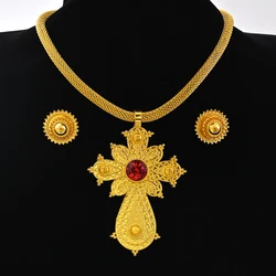 24K Gold Color Ethiopia Women Jewelry Necklace Earring  African Arab Bridal Set Habesha Eritrea Party Gift