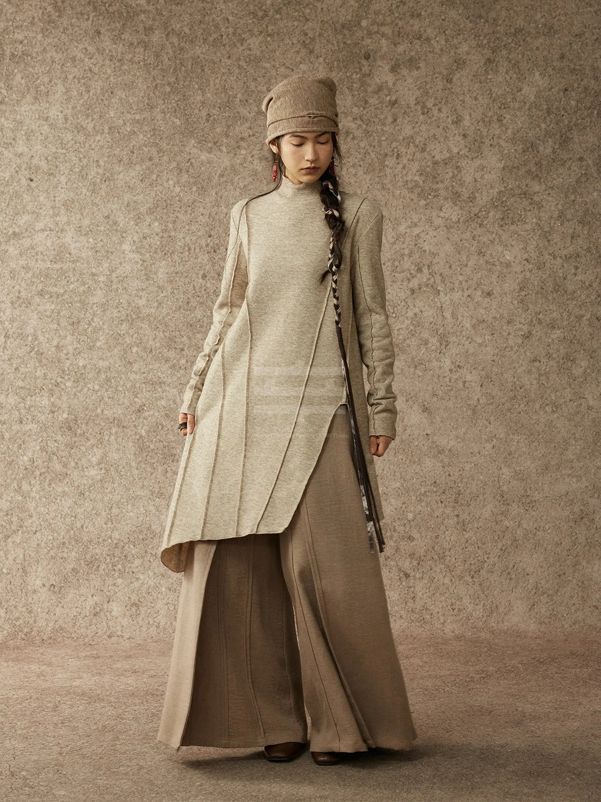 

Вязаный топ alpw с боковым разрезом и асимметричным вырезом, свободный крой, из смесового хлопка, с длинными рукавами, средней длины, повседневный, в китайском стиле