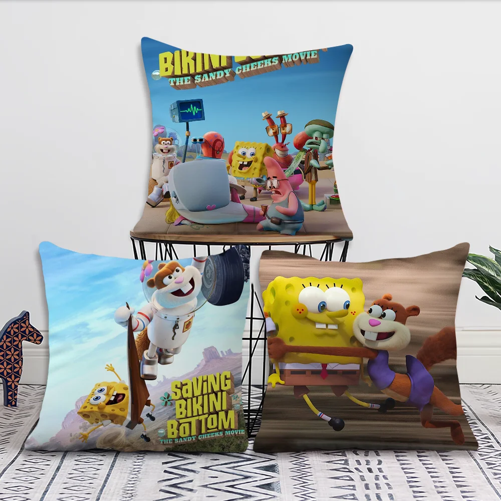 Cartoon S-SpongeBobs Cute Pillow Case Square Cushion Room Bedroom Headboard Sofa Living Backrest Car Accessories Nap Time