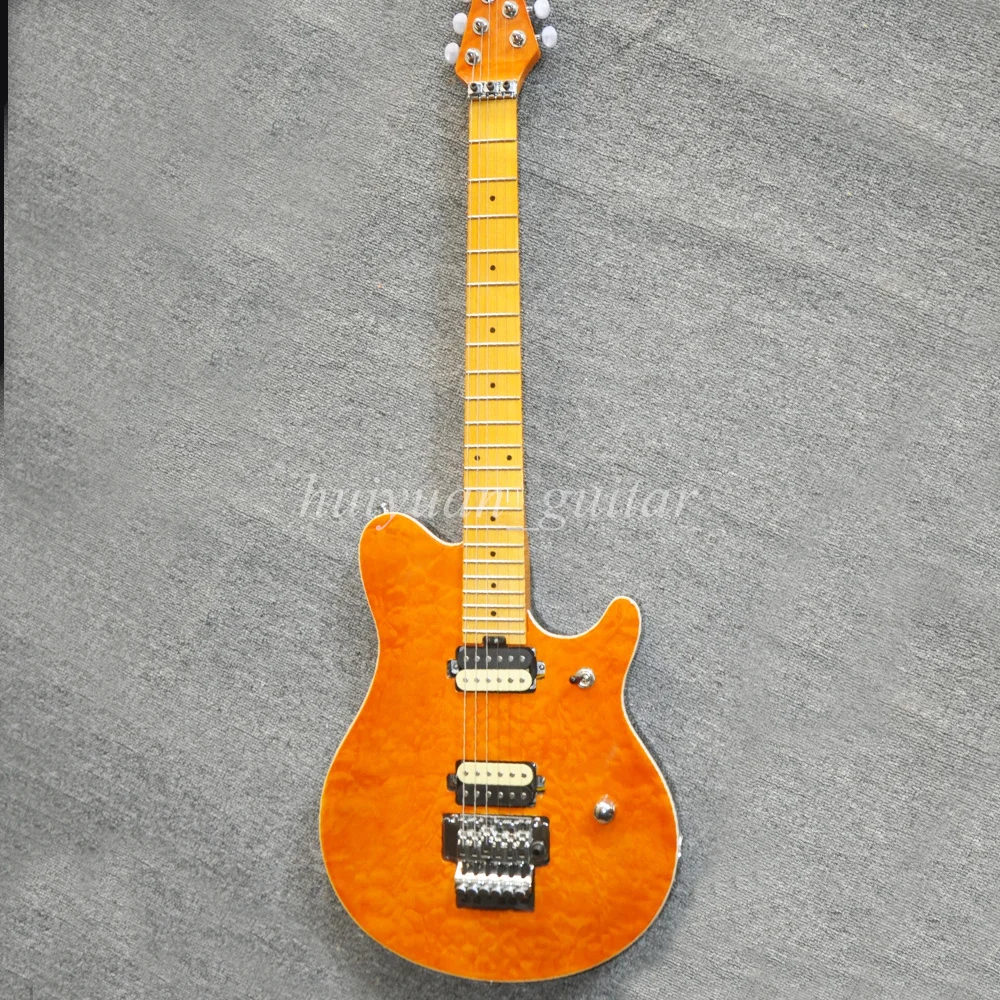 Flyoung 6 Strings Orange M Floyd Electric Guitar with Quilted Maple Veneer Maple Fretboard 22 Frets