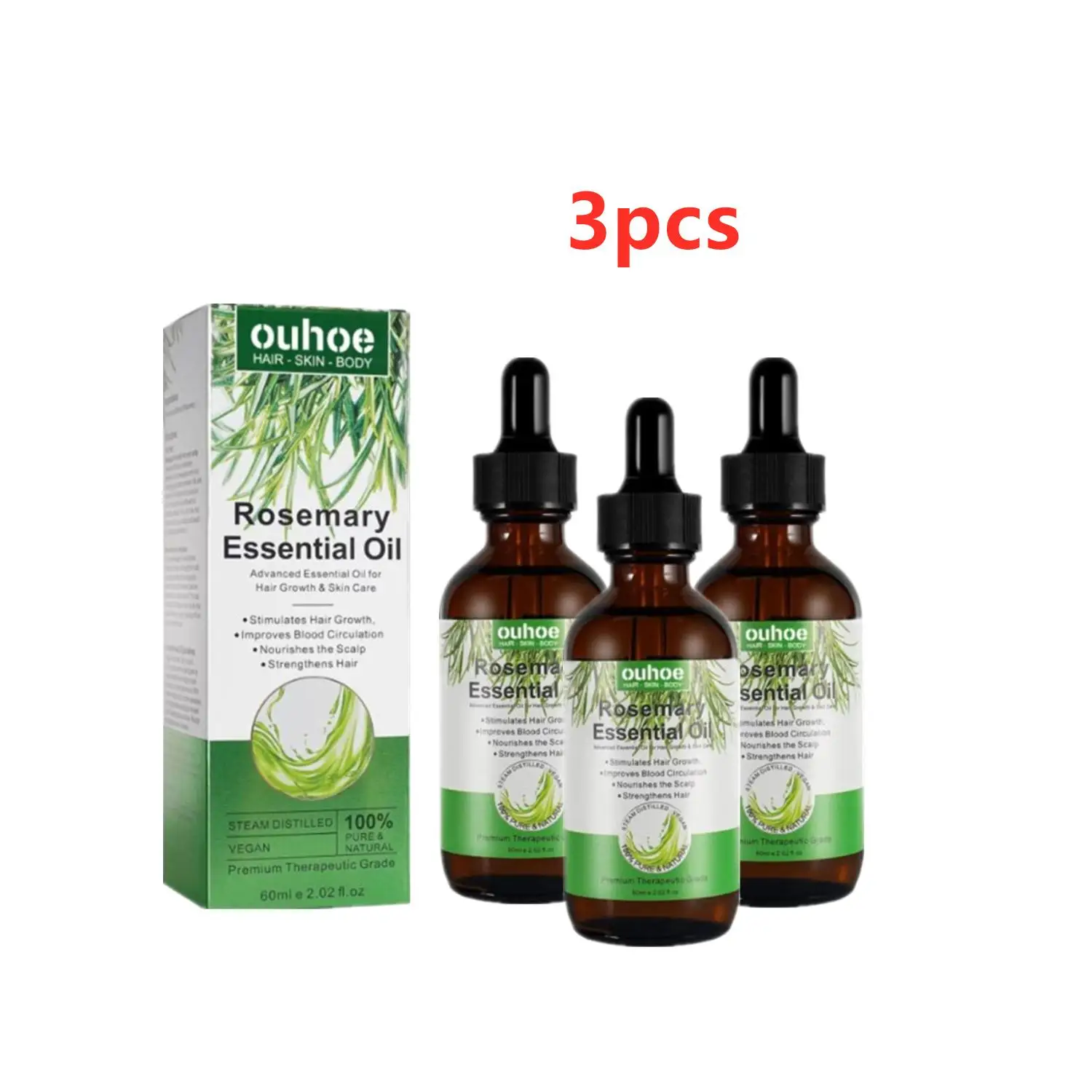 3pcs 60ml Rosmarin Haarpflege ätherisches Öl stärken Haarwurzeln gegen Haarausfall ätherische Öle Produkte für Männer Frauen