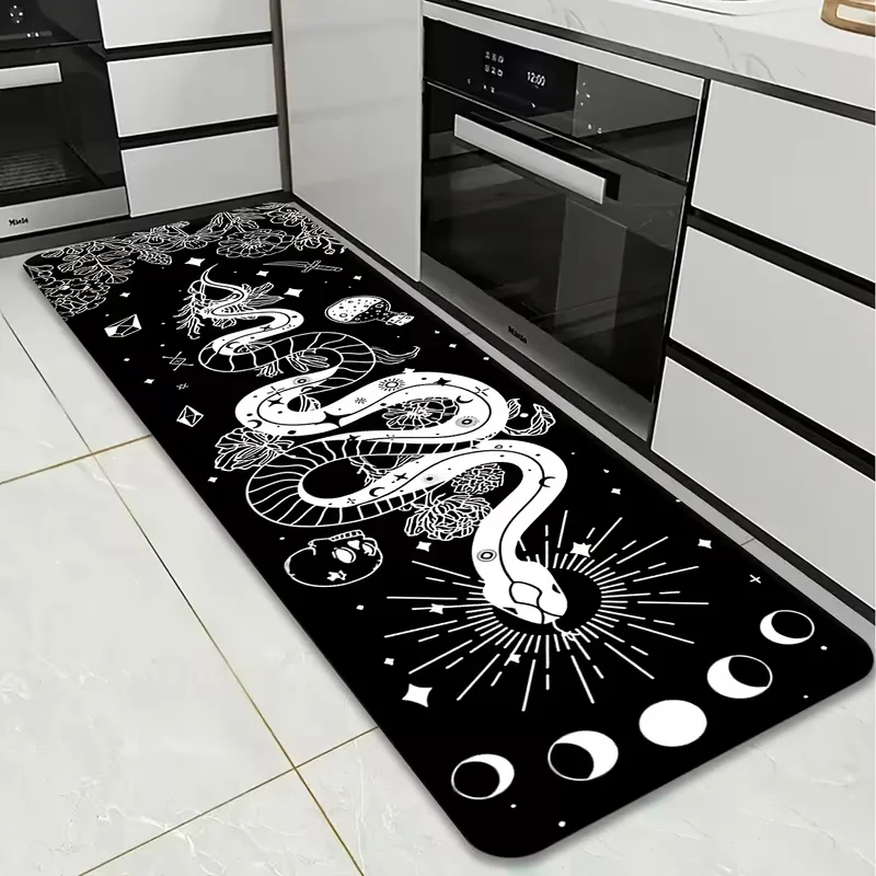 Mystical Moon Snake Kitchen Runner Rug Gothic Moon Phase Witchy Floor Mat Soft Non-Slip Boho Home Decor Carpet for Bedside