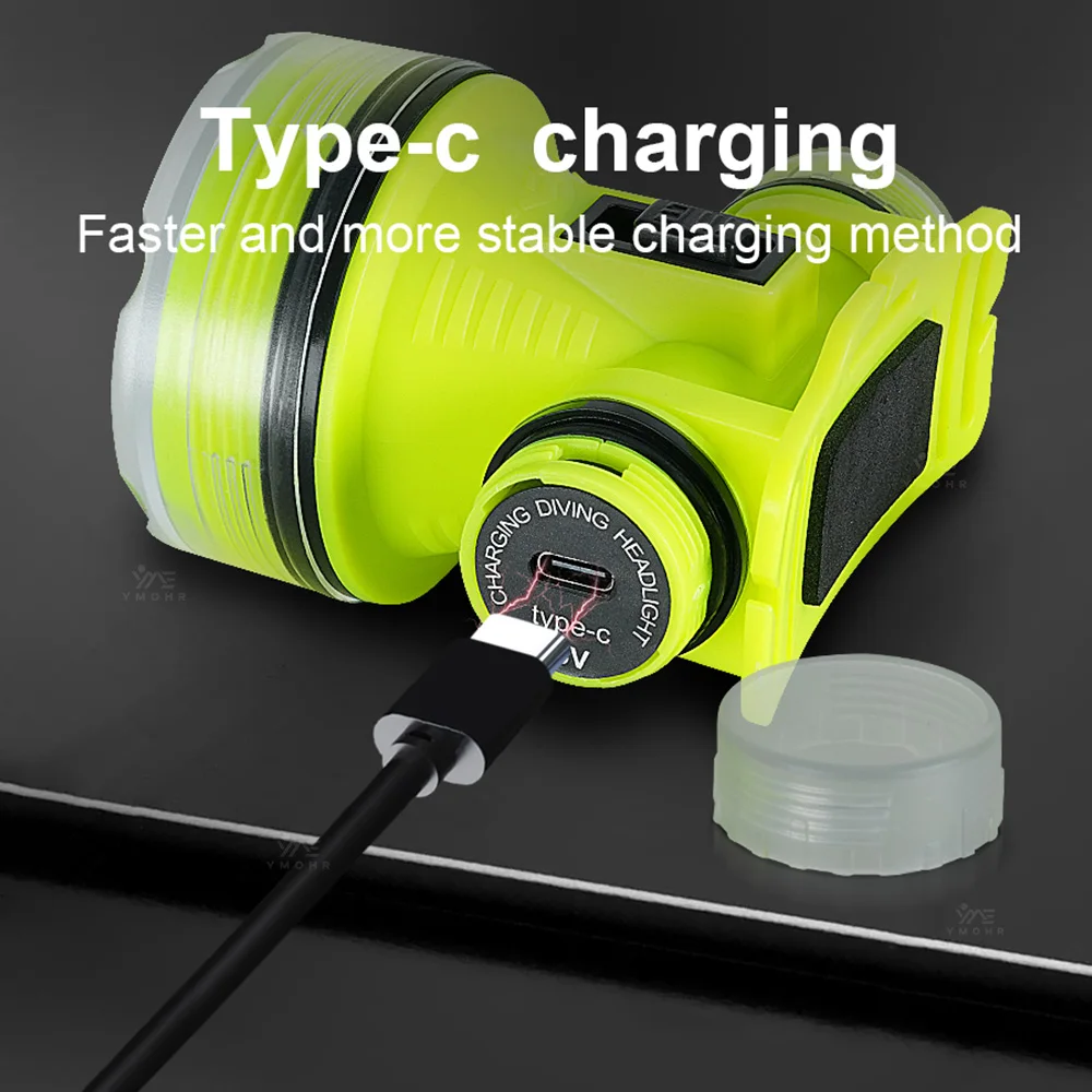 IP68 مقاوم للماء الغوص رئيس مصباح يدوي USB قابلة للشحن الغوص رئيس ضوء المبتدئين عدة ليلا الغوص كهف Freediving هدية #2