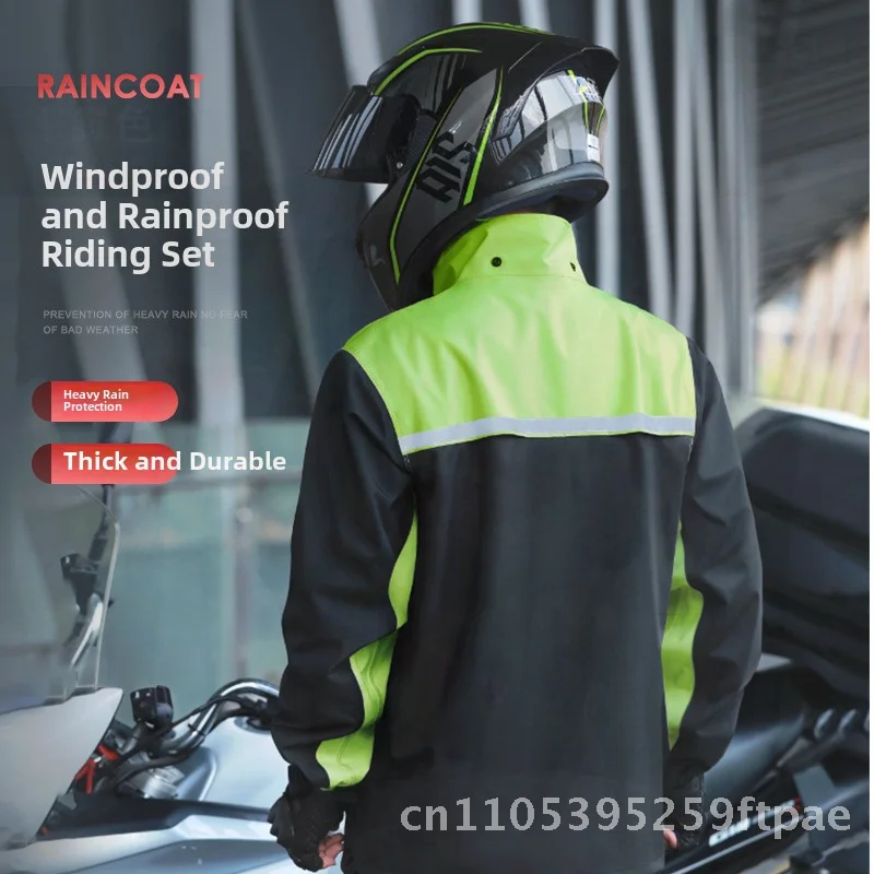Men's Split Body Raincoat And Pants Set Thick Pongee Waterproof Electric Motorcycle Rider Special Suit with Shoe Covers Black