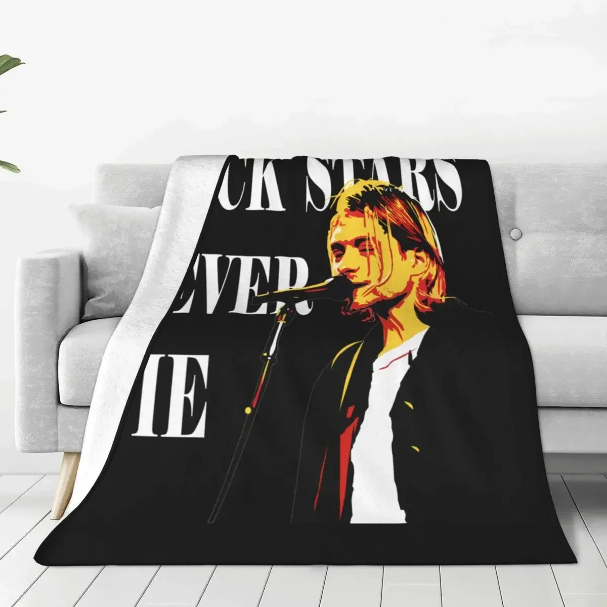 

Kurt Cobain Rock Stars Never Die Blankets Winter Cozy Lightweight Thin Throw Blanket for Bed Outdoor Rug Piece